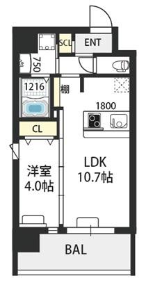 ウエンズ福島フロント(1LDK/9階)の間取り写真