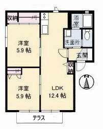 コーポグレイスA棟(2LDK/1階)の間取り写真