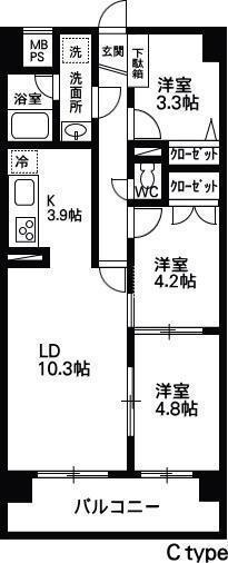 リリーマンション2(3LDK/7階)の間取り写真