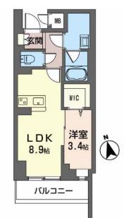 サザンクレストなんば南(1LDK/12階)の間取り写真