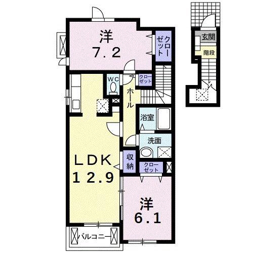 プリムヴェールM(2LDK/2階)の間取り写真