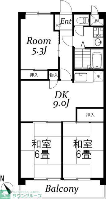 サンライズマンションB棟(3DK/4階)の間取り写真