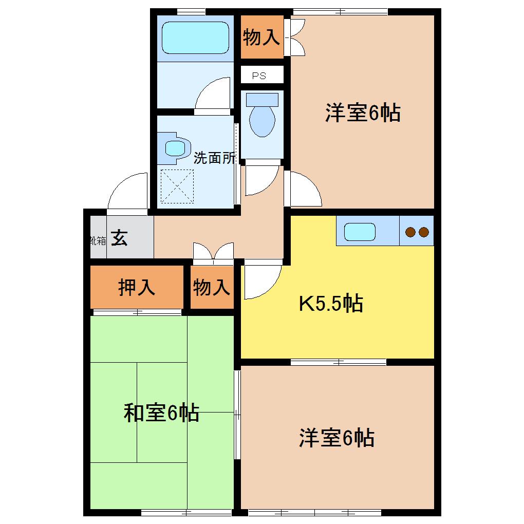 エステイトヒルA棟(3K/1階)の間取り写真