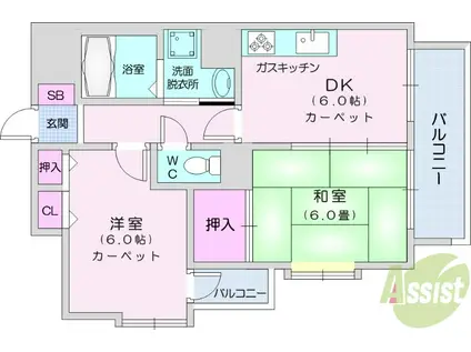 ライオンズマンション 長町4丁目(2DK/2階)の間取り写真