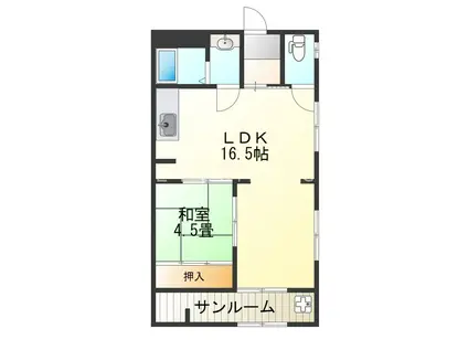 高丸ビル(1LDK/2階)の間取り写真