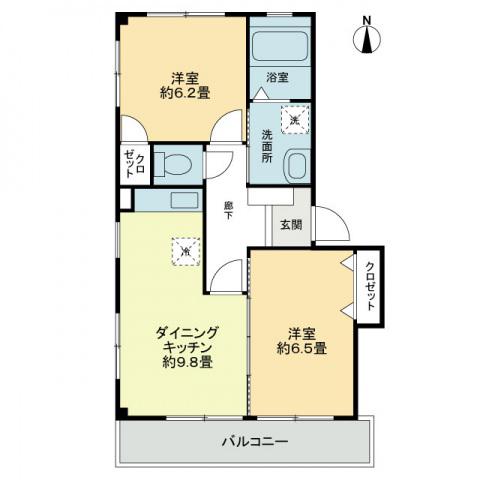 フォブール西泉(2DK/2階)の間取り写真