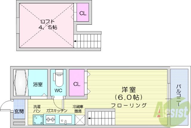 ノリコミラノ(ワンルーム/2階)の間取り写真