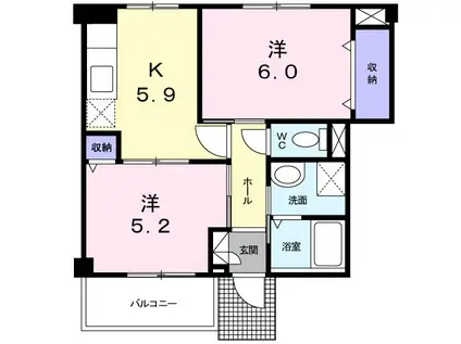 ルミエール(2K/1階)の間取り写真