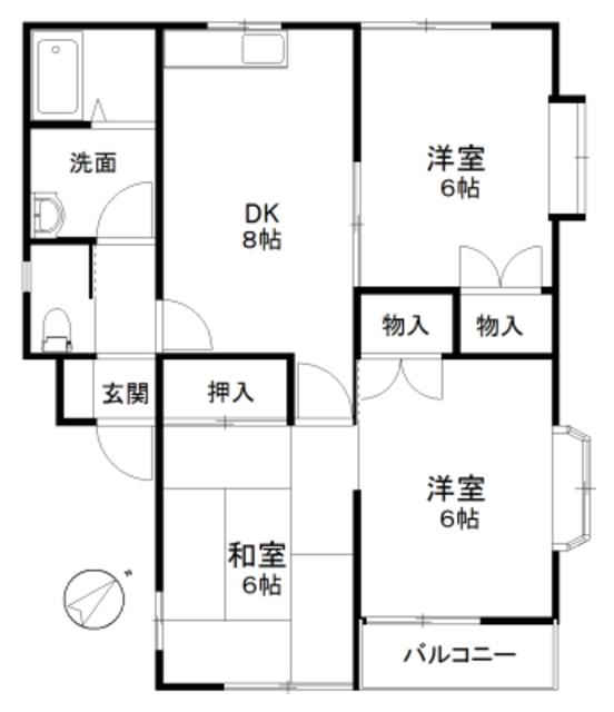 KグランドールC棟(3DK/2階)の間取り写真