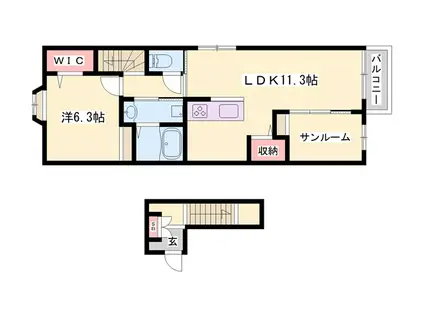 サンセールII B(1LDK/2階)の間取り写真