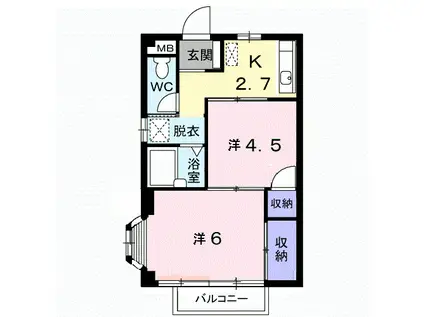 エルディム大谷(2K/2階)の間取り写真