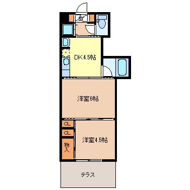 クレスト連坊(2DK/1階)の間取り写真