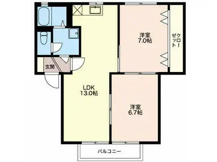 キャトルセゾンD(2LDK/1階)の間取り写真