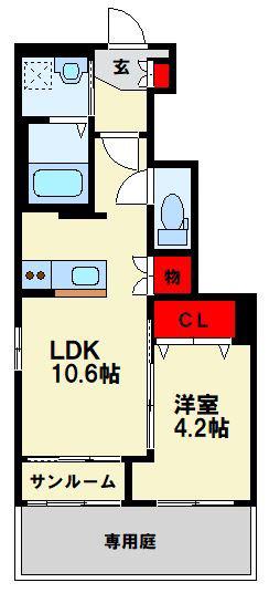 シャルマン・東鳴水(1LDK/1階)の間取り写真