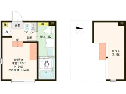 ハーモニーテラス青井X(ワンルーム/1階)の間取り写真