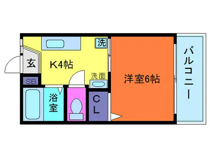 シャルマン六甲(1DK/2階)の間取り写真