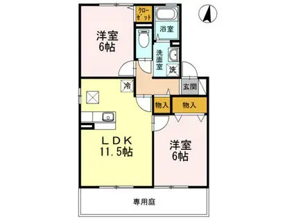 ベルデュールA棟(2LDK/1階)の間取り写真