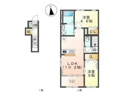 コンフォート 平ヶ野(2LDK/2階)の間取り写真