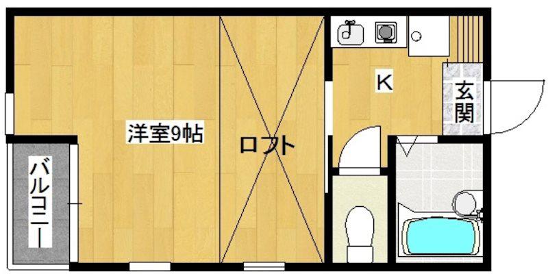MOON下到津D棟(1K/2階)の間取り写真