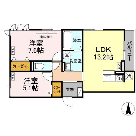 D-ROOM七曲I(2LDK/3階)の間取り写真