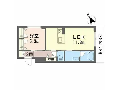ツヴェルフII(1LDK/1階)の間取り写真