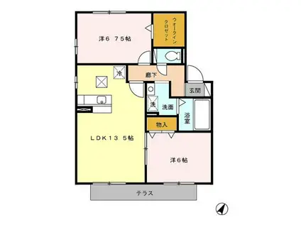 神立の杜 B(2LDK/1階)の間取り写真