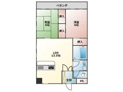 マンション輝宣(2LDK/5階)の間取り写真