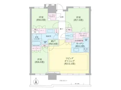 幕張ベイパーク ミッドスクエアタワー(3LDK/42階)の間取り写真