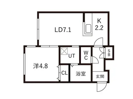 グランディーN22(1LDK/4階)の間取り写真