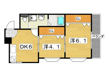 コンフォート大利(2DK/3階)の間取り写真