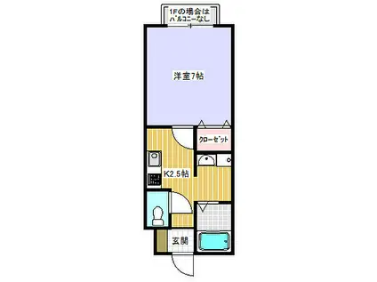 ドゥジェーム(1K/2階)の間取り写真