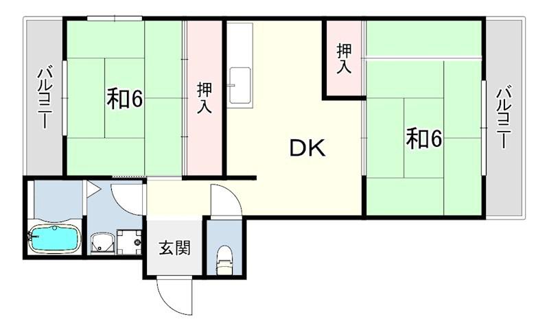 エクリート朝霧(2DK/4階)の間取り写真