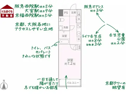 コスモフォーラム四条(1K/6階)の間取り写真