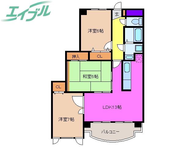 クレストールサカクラ(3LDK/3階)の間取り写真