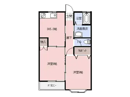 ラフィーネ(2DK/2階)の間取り写真