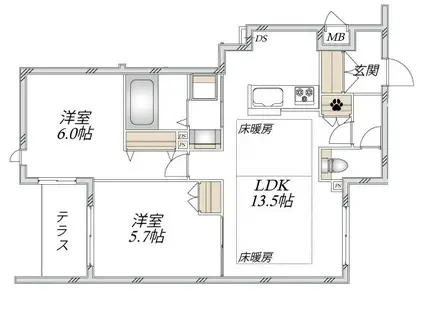 ウエスト・ノワール(2LDK/1階)の間取り写真