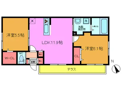 エムエスメゾン(2LDK/1階)の間取り写真