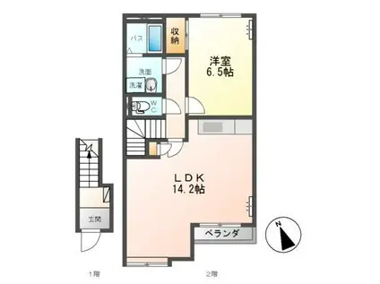 ブレス・コート(1LDK/2階)の間取り写真