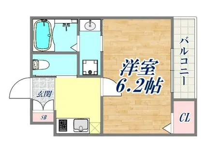 ワコーレヴィータ青木ウエスト(1K/2階)の間取り写真