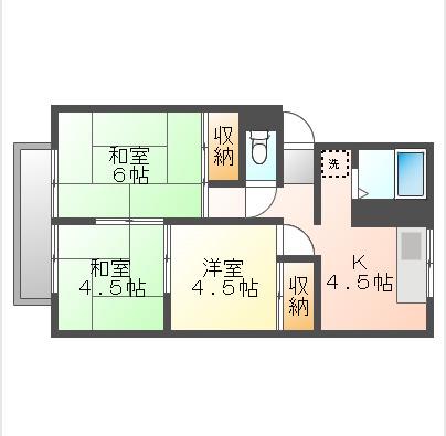 ドミール八幡 B(3K/2階)の間取り写真