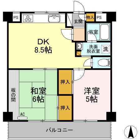 植田コーポ(2DK/2階)の間取り写真
