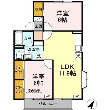 セジュール安永A棟(2LDK/2階)の間取り写真