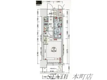 エステムコート阿波座プレミアム(1K/12階)の間取り写真