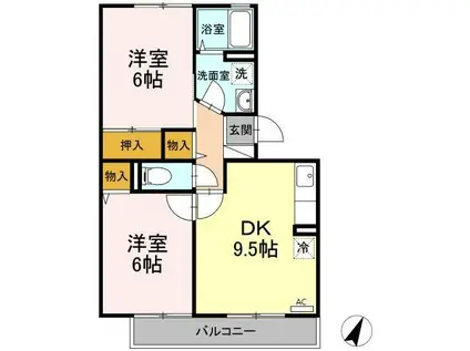 ハイカムールさくら館(2DK/3階)の間取り写真