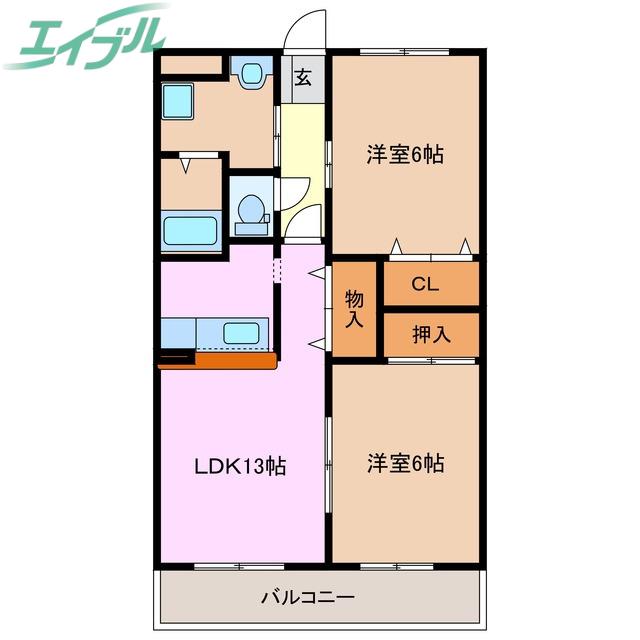 グリーンヒルズ(2LDK/2階)の間取り写真