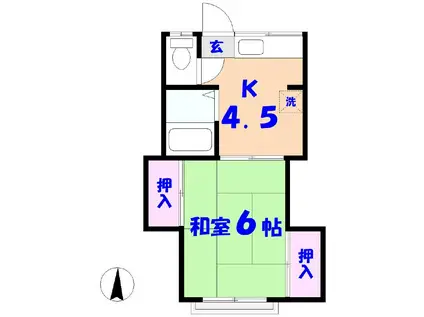 第1三橋荘(1K/2階)の間取り写真