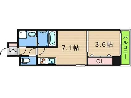 メルベージュ難波サウスII(1DK/4階)の間取り写真
