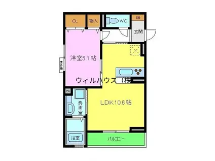 シエロ アズール(1LDK/3階)の間取り写真