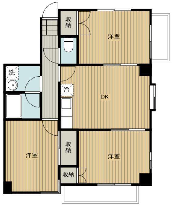 本住町マンション1番館(3DK/2階)の間取り写真