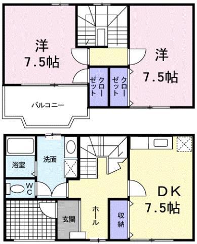 フィールドビーチⅠ(2DK/1階)の間取り写真